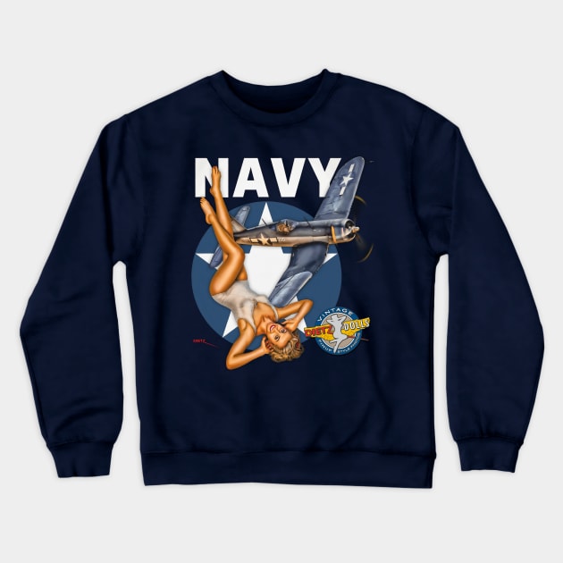 Navy Corsair Pinup Crewneck Sweatshirt by Vintage Pinups